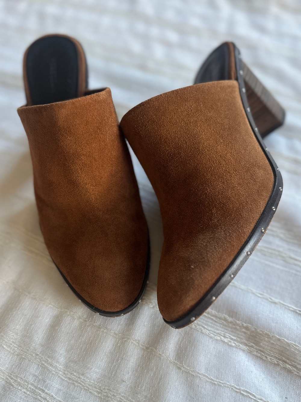 Rebecca Minkoff Galyn Studded Cognac Suede Heeled Mules
